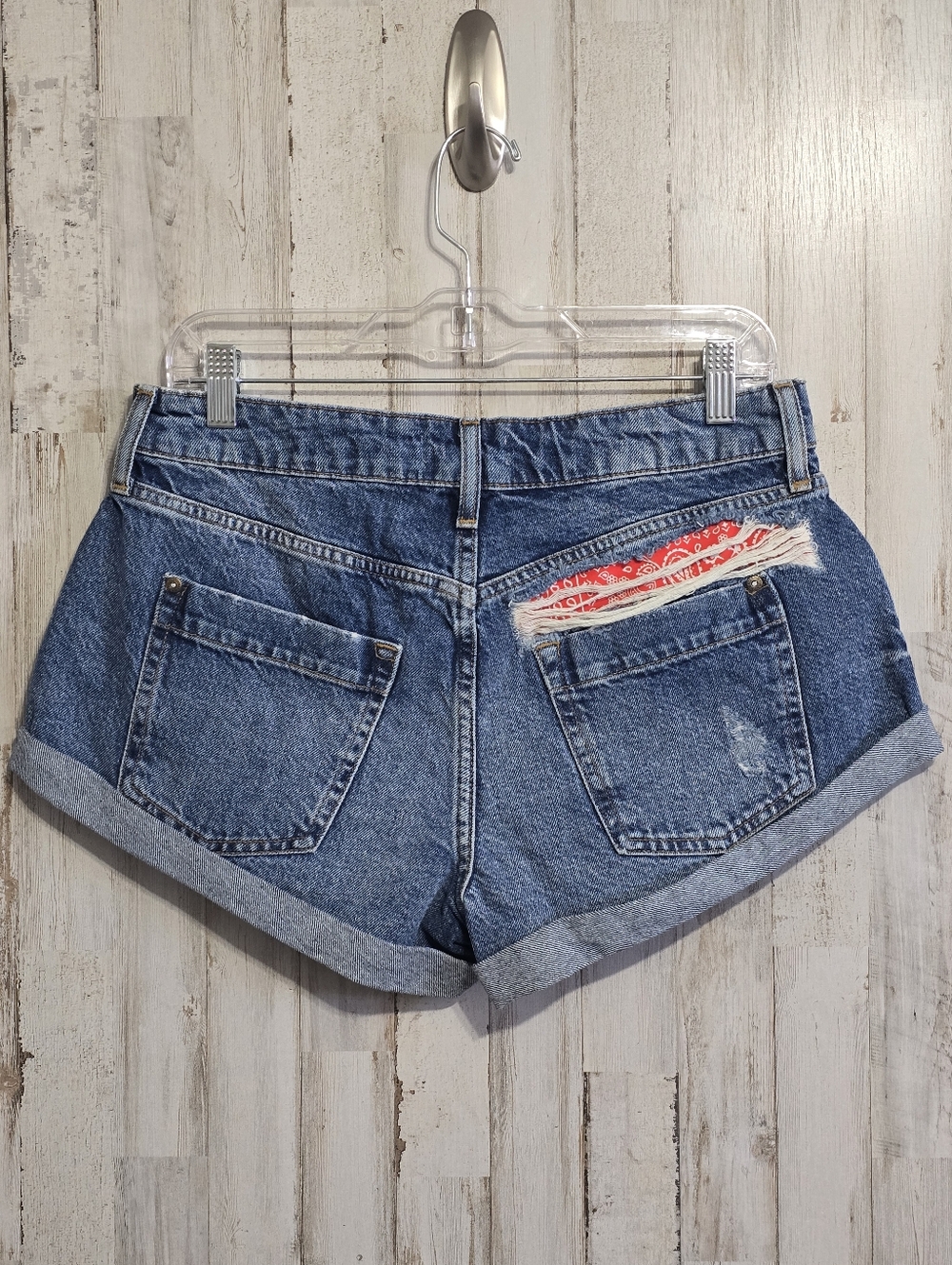 River Island Ripped Denim Distressed Rolled Cuff Button Fly Shorts Sz US 6 UK 10
